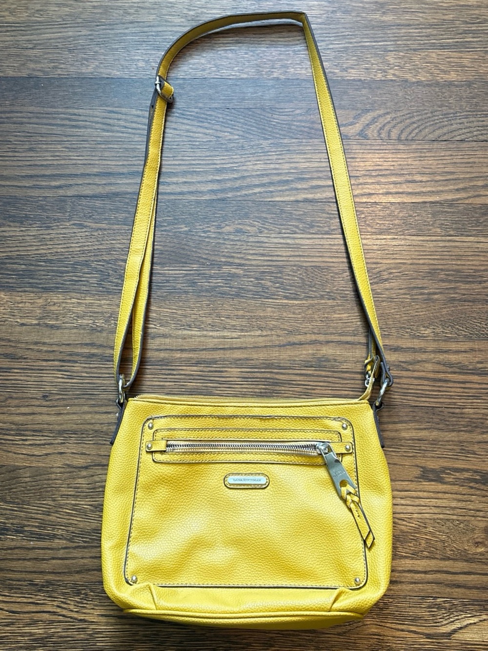 Dana Buchman Yellow Pebbled Faux Leather Crossbody with Front Zip